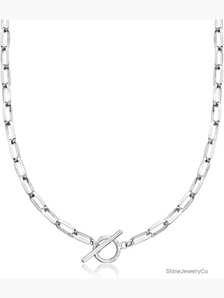 Sterling Silver Paper Clip Link Toggle Necklace 18"